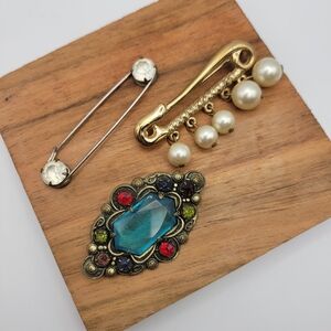 Antique & Vintage Gold and Silver Brooch Pin Lot of 3